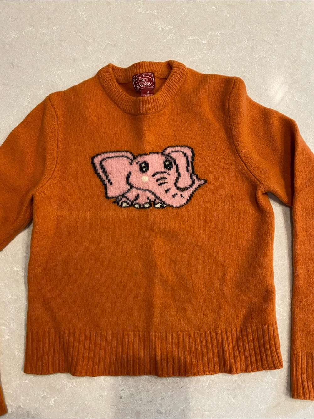 Lucky Brand Orange Sweater with Pink Elephant